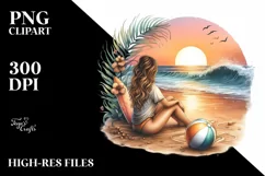 Watercolor Brittany at Sunset on the Beach | Clipart Product Image 3