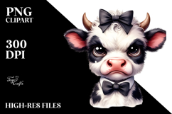 Funny Baby Cow with Bow and Tie PNG Product Image 2