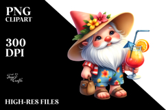 Gnome Drinking a Cocktail in Beachwear PNG Product Image 2
