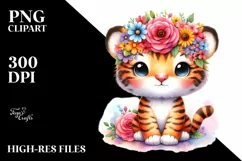 Cartoon-Style Vibrant Tiger Sitting on a Flower | Clipart Product Image 3