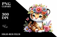 Cartoon-Style Vibrant Tiger Sitting on a Flower | Clipart Product Image 3
