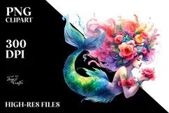 Colorful Mermaid Sitting, PNG Product Image 2
