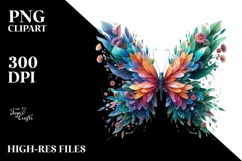 Vibrant Butterfly with Plant Leaves and 3D Flowers, PNG Product Image 3