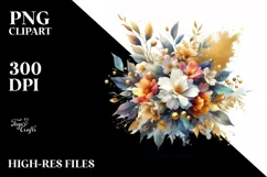 Vibrant Jasmine Gold Foil Bouquet | Sublimation Clipart Product Image 3