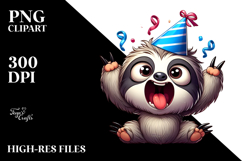 Cartoon Sloth with Party Hat PNG Product Image 2