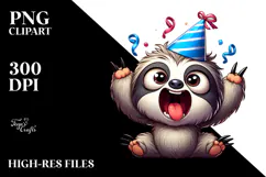 Cartoon Sloth with Party Hat PNG Product Image 2