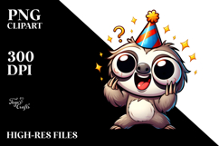 Cartoon Sloth with Party Hat PNG Product Image 2