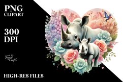 Baby Rhino with Heart in Watercolor PNG Product Image 2