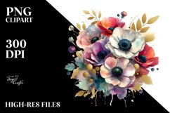 Colorfull Anemone Gold Foil Bouquet | Sublimation Clipart Product Image 3
