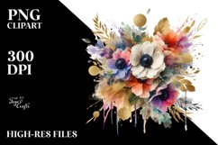 Colorfull Anemone Gold Foil Bouquet | Sublimation Clipart Product Image 1