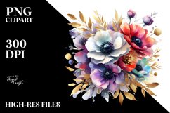 Colorfull Anemone Gold Foil Bouquet | Sublimation Clipart Product Image 3