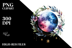 Vibrant Watercolor Abstract Moon Clipart Product Image 2