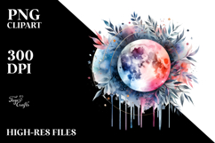 Vibrant Watercolor Abstract Moon Clipart Product Image 2