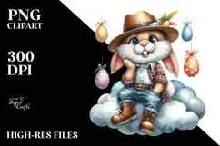 Watercolor Bunny with Leather Jeans PNG Product Image 2