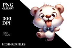 Cute Cartoon Bear with Bow Tie PNG Product Image 2