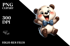Cute Cartoon Bear with Bow Tie PNG Product Image 2