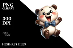 Cute Cartoon Bear with Bow Tie PNG Product Image 2