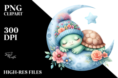 Baby Turtle Sleeping on Moon Clipart Product Image 2