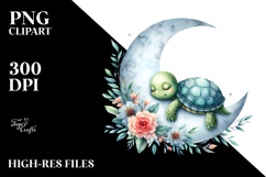 Baby Turtle Sleeping on Moon Clipart Product Image 2