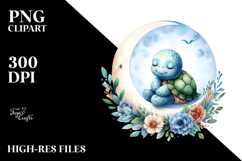 Baby Turtle Sleeping on Moon Clipart Product Image 2