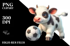 Pastel Cute Baby Cow Playing Handball | Sublimation Clipart Product Image 3
