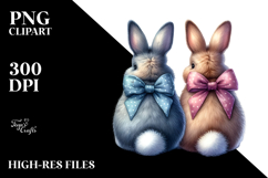 Back View Bunnies with Bow, PNG Product Image 2