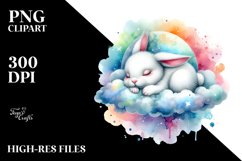 Colorful Watercolor Baby Bunny Sleeping | Clipart Product Image 3