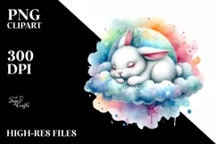 Colorful Watercolor Baby Bunny Sleeping | Clipart Product Image 3