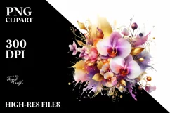 Vibrant Bouquet with Gold Foil | Sublimation | Clipart Product Image 3