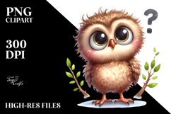 Funny Baby Owl with Flower Clipart Product Image 1