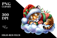 Cute Baby Tiger Sleeping on Cloud Clipart Product Image 2