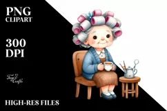 Old Lady Chair Hair Curlers Tea Cup Product Image 1