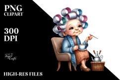 Old Lady Character Tea Cup Watercolor Clipart Product Image 2