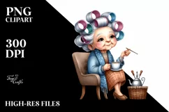 Old Lady Character Tea Cup Watercolor Clipart Product Image 3