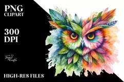 Abstract Owl with Plant Leaves, PNG Product Image 1