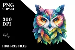 Abstract Owl with Plant Leaves, PNG Product Image 1