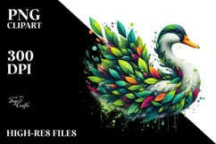 Abstract Duck with Plant Leaves, PNG Product Image 1