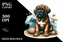 Watercolor Mastiff Sitting by Sand and Surf Product Image 3