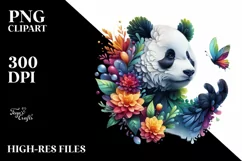 Abstract Panda with Plant Leaves and 3D Flowers, PNG Product Image 3