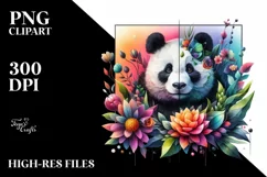 Abstract Panda with Plant Leaves and 3D Flowers, PNG Product Image 3
