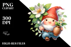 Cute Gnome Holding Jasmine, Transparent PNG Product Image 2