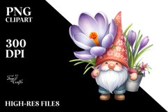 Cute Gnome with Big Hat and Crocus PNG Product Image 2