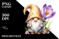Cute Gnome with Crocus in a Poket, Transparent PNG Product Image 2