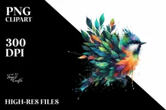 Abstract Bird with Plant Leaves, PNG Product Image 3