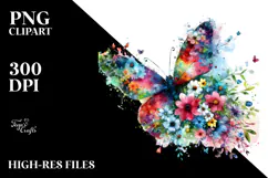 Butterfly Spring Flowers Painting, PNG Product Image 2