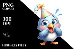 Goofy Cartoon Bird with Party Hat PNG Product Image 2