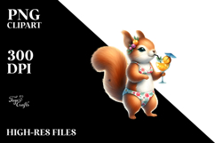 Watercolor Squirrel in Beachwear Drinking Cocktail PNG Product Image 2