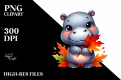 Cute Baby Hippo | Autumn Leaves | Whimsical Product Image 1