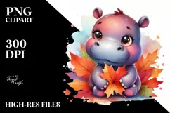Cute Baby Hippo | Autumn Leaves | Whimsical Product Image 3