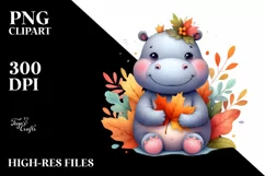 Cute Baby Hippo | Autumn Leaves | Whimsical Product Image 3